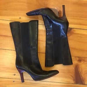 TOD'S Black Leather Red Heeled Chelsea Boots Sz 8
